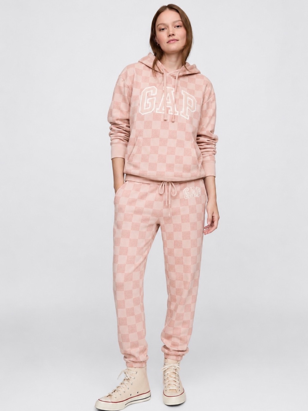 GAP MATCHING SET Pink Plaid Checkered Hoodie and Joggers Sweatshirt size Small